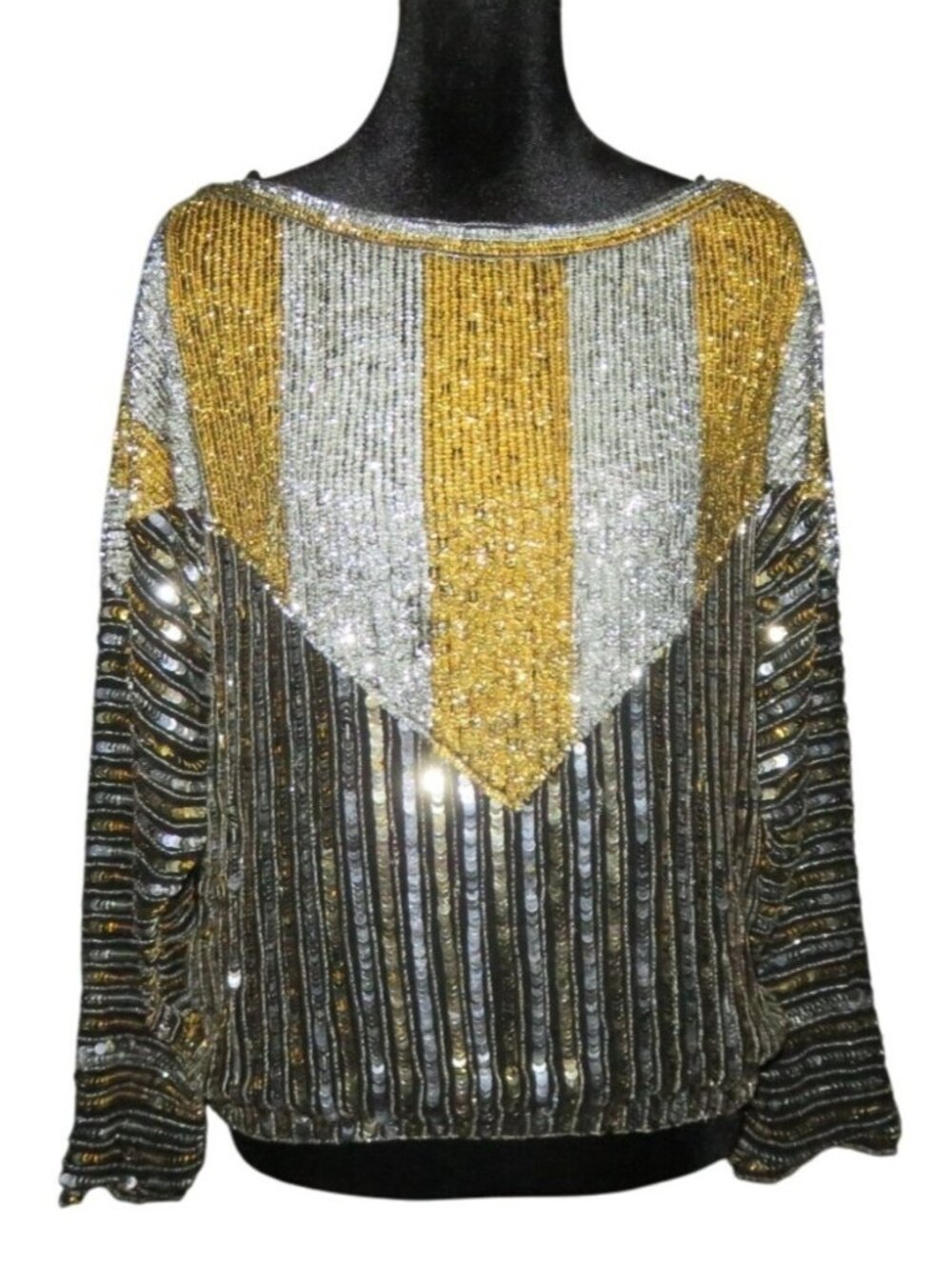 Raiment Fashions New York Vintage Bead Embellished Long Sleeve Evening Blouse